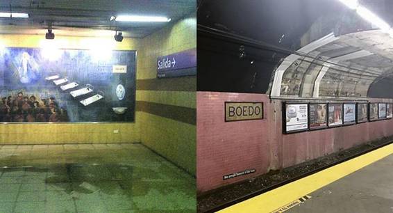 Imágenes diarias. Cuando llueve, las filtraciones en las estaciones son un clásico. En la foto de la izquierda se puede ver la parada de Medalla Milagrosa repleta de agua. En Boedo, hace tres años se cayó parte del techo, sólo fue arreglado provisoriamente por lo que sigue filtrando agua.