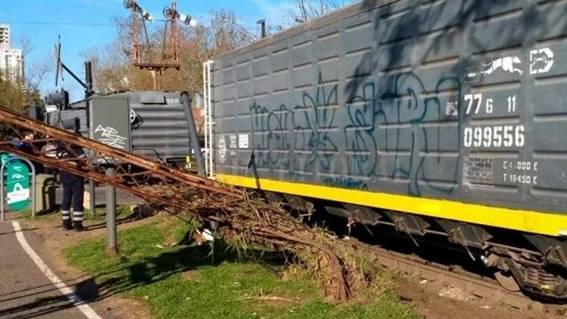 El tren descarrilado en plena ciudad de Santa Fe. 